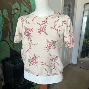 LC Lauren Conrad Pink Floral Cream Short Sleeve Top